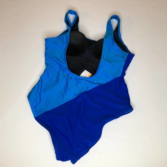 Enjoy The Sunshine Swimsuit Blue Colorblock One Piece, New, L - Picture 2 of 2